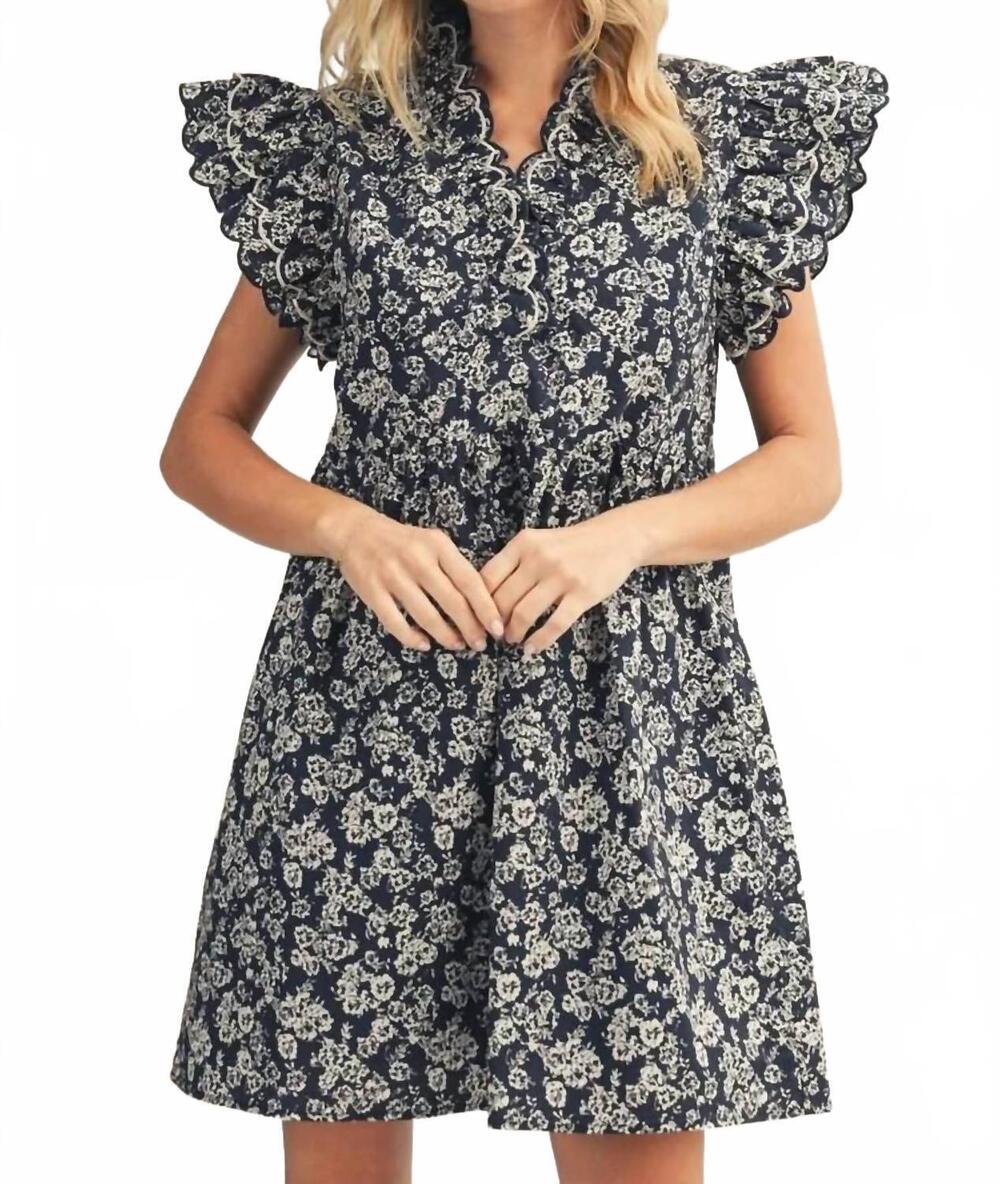NEW JODIFL embroidered scallop dress in navy